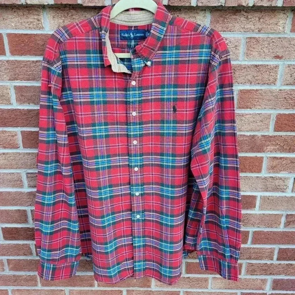 Ralph Lauren Red Plaid Button Down Shirt Men's XL 100% Cotton - Picture 1 of 7